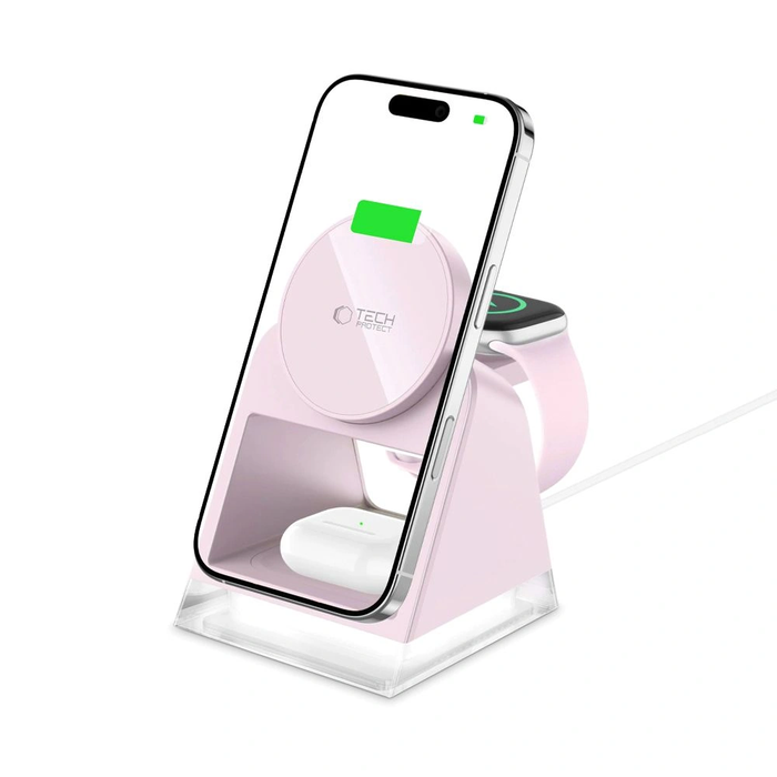 Tech-Protect QI15W-A43 3in1 Magnetic MagSafe Wireless Charger Baby Pink