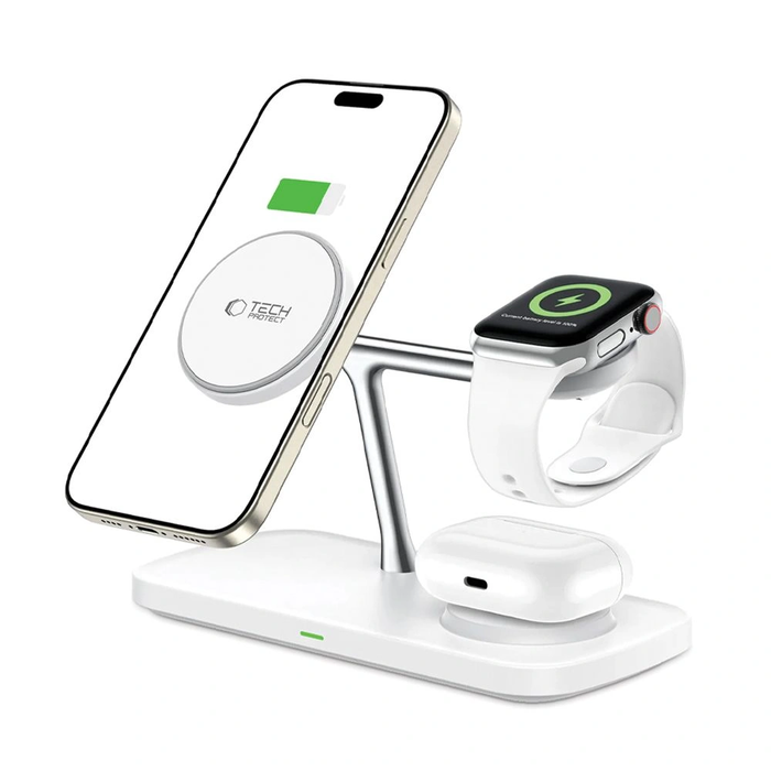 Tech-Protect QI15W-A45 3in1 Magnetic MagSafe Wireless Charger White