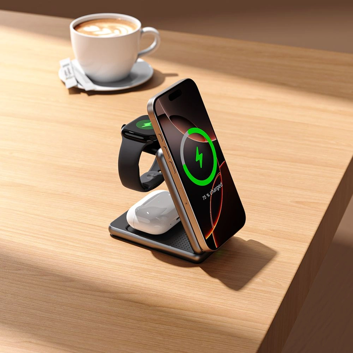 Tech-Protect QI15W-A42 3in1 Magnetic MagSafe Wireless Charger Space Grey