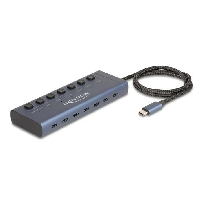 USB-C Hub Delock 63410 Με Διακόπτες, 7X Θυρών, 5Gbps, 20W, USB-C Σύνδεση, Μπλε