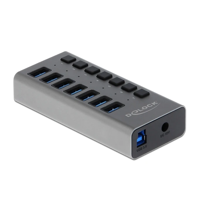 USB Hub Delock 7x με διακόπτες 63669, USB 3.0, 5Gbps, LED, γκρι