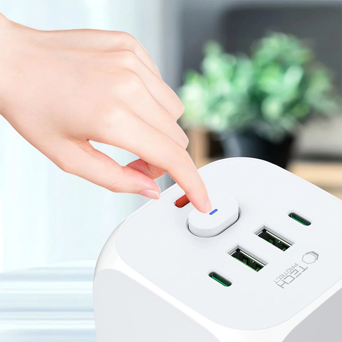 Tech-Protect PCL3X4 Power Socket 2xUSB-A, 2xUSB-C, 3xAC White
