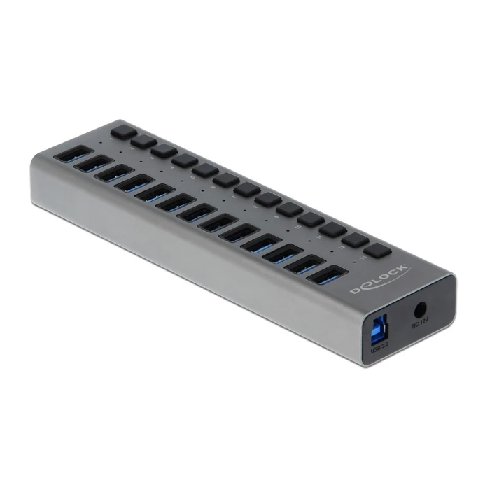 USB Hub Delock 13x με διακόπτες 63738, USB 3.0, 5Gbps, LED, γκρι