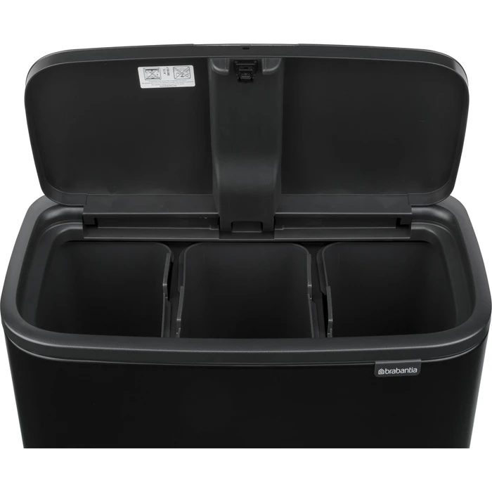 Brabantia Bo Plastic Touch Bin Black Matt 11 L (3 x 11 L compartments, total 33 L) - 316067