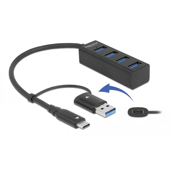 USB Hub Delock 63828 4x USB 3.2 Gen 1, 5Gbps, μαύρο