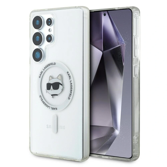 Karl Lagerfeld Button Choupette Head Printed Logo MagSafe Samsung Galaxy S25 Ultra white