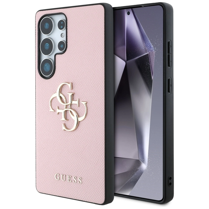 Guess Grained Big 4G Logo Small Classic Logo Samsung Galaxy S25 Ultra pink