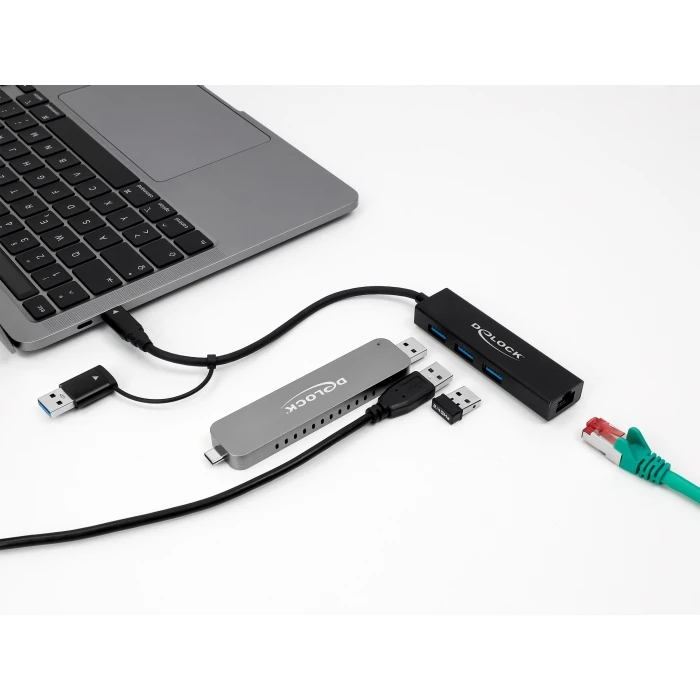 USB Hub Delock 64149 3x USB 3.2 Gen 1/LAN 1000Mbps, 5Gbps, μαύρο