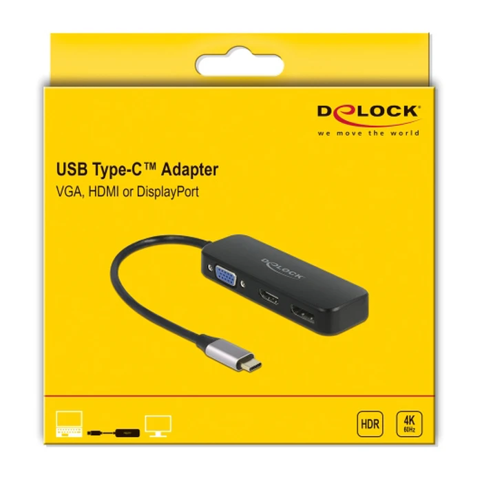 Αντάπτορας USB Delock USB-C σε VGA/HDMI/DisplayPort 64156, 4K, 20cm, μαύρος