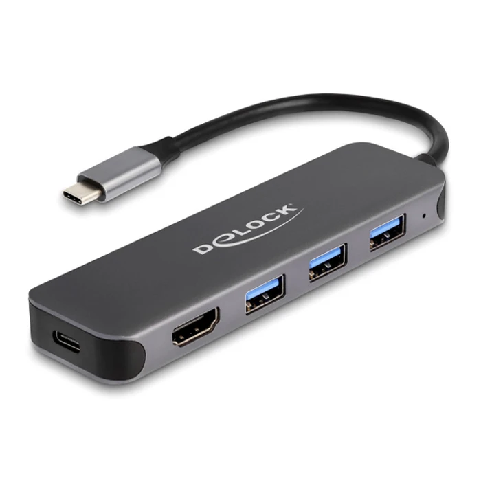 USB Hub Delock -C 64171, 3x USB 5Gbps, HDMI 4K, USB-C PD 85W, γκρι