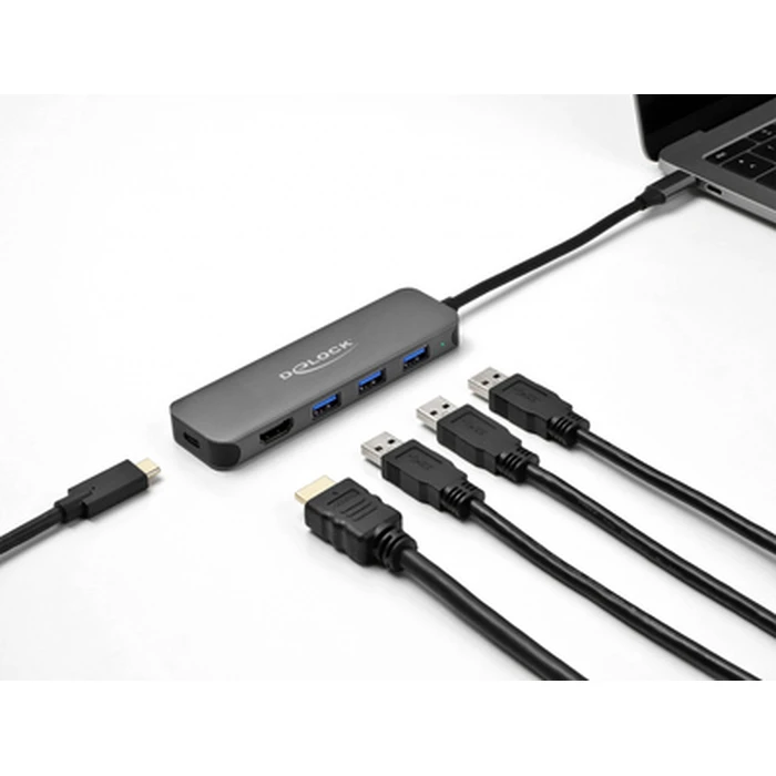 USB Hub Delock -C 64171, 3x USB 5Gbps, HDMI 4K, USB-C PD 85W, γκρι
