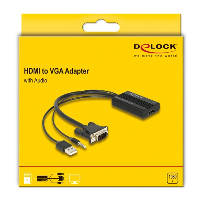 Αντάπτορας HDMI Delock σε VGA & 3.5mm/USB 64172, 1080p, 25cm, μαύρος