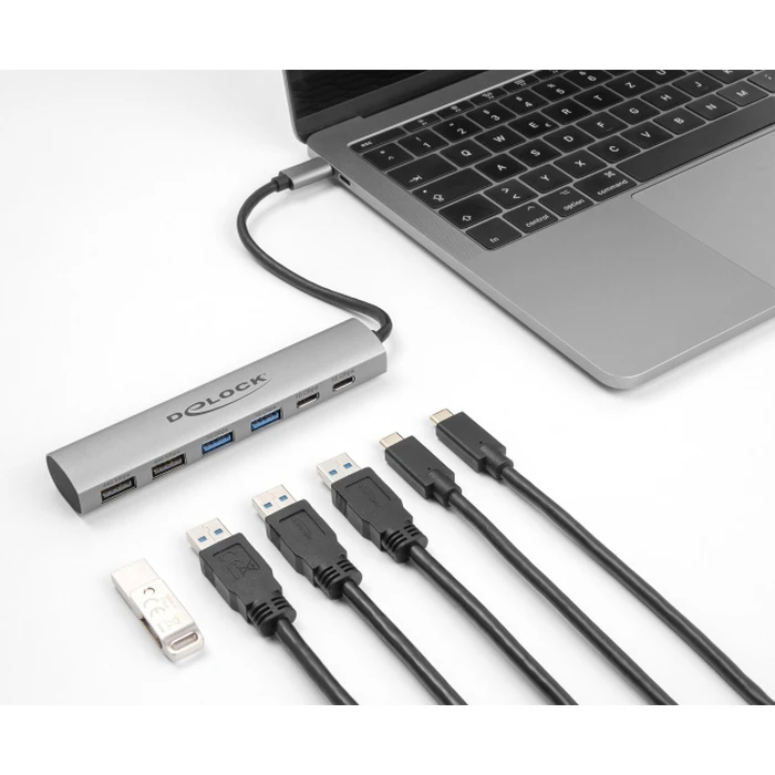 USB Hub Delock 64232, 6x θυρών, 10Gbps, USB-C σύνδεση, γκρι