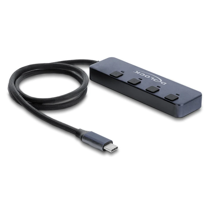 DELOCK USB-C Hub 64384 with switches, 4-port (3x USB-A + 1x USB-C), 10Gbps, USB-C connection, Grey