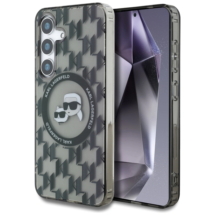 Karl Lagerfeld Button Karl&Choupette Heads On KL Pattern MagSafe Samsung Galaxy S25 black