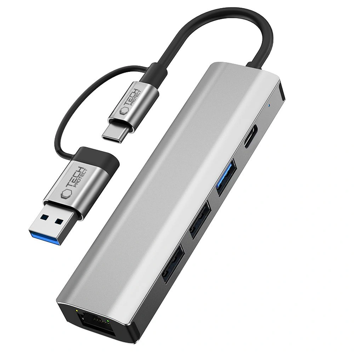 Tech-Protect HB03 HUB Adapter 5in1 USB-C + USB-A 2.0 + USB-A 3.0 + Ethernet RJ45 Space Grey