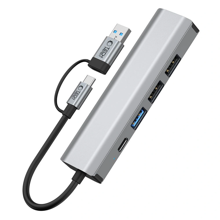 Tech-Protect HB03 HUB Adapter 5in1 USB-C + USB-A 2.0 + USB-A 3.0 + Ethernet RJ45 Space Grey