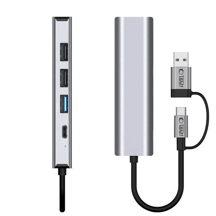 Tech-Protect HB03 HUB Adapter 5in1 USB-C + USB-A 2.0 + USB-A 3.0 + Ethernet RJ45 Space Grey