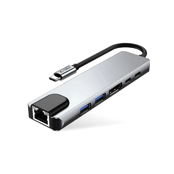 Tech-Protect HB02 HUB Adapter 6in1 USB-C + USB-A 2.0 + USB-A 3.0 + HDMI 4K30Hz + Ethernet RJ45 + PD 100W Space Grey