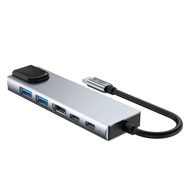 Tech-Protect HB02 HUB Adapter 6in1 USB-C + USB-A 2.0 + USB-A 3.0 + HDMI 4K30Hz + Ethernet RJ45 + PD 100W Space Grey