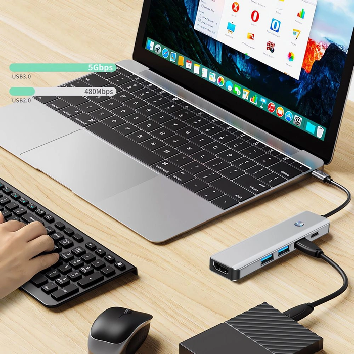 Tech-Protect HB01 HUB Adapter 5in1 USB-C + USB-A 3.0 + HDMI 4K60Hz + PD 100W Space Grey