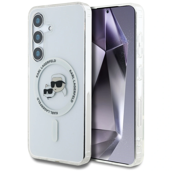 Karl Lagerfeld Button Karl & Choupette Heads Printed Logo MagSafe Samsung Galaxy S25 white