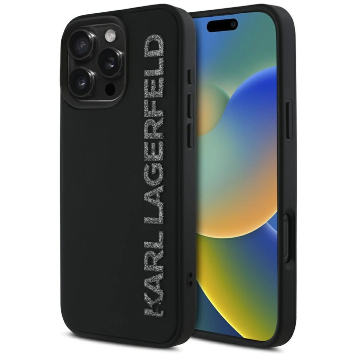 Karl Lagerfeld HC 3D Rubber Elongated Glitter Apple iPhone 16 Pro black