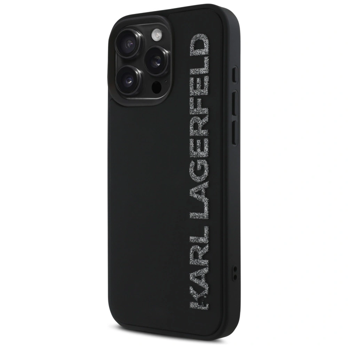 Karl Lagerfeld HC 3D Rubber Elongated Glitter Apple iPhone 16 Pro black