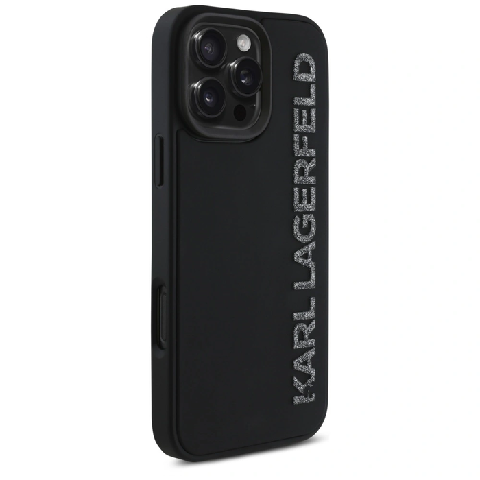 Karl Lagerfeld HC 3D Rubber Elongated Glitter Apple iPhone 16 Pro black