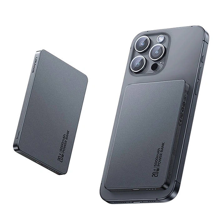 USAMS US-CD231 Power bank with wireless charging 5000mAh 20W PD Fast Charge gray/tarnish