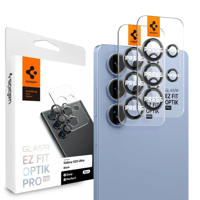 Spigen Optik Pro HD Glas.tr ez Fit Camera Protector Galaxy S25 Ultra Black [2 PACK]