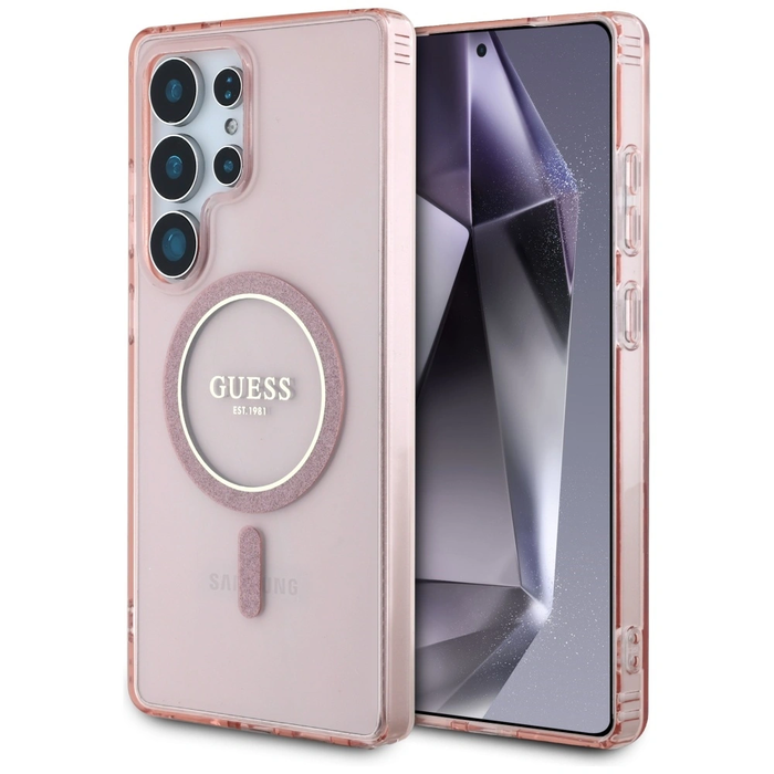 Guess Glitter Circle Classic Logo MagSafe Samsung Galaxy S25 Ultra pink