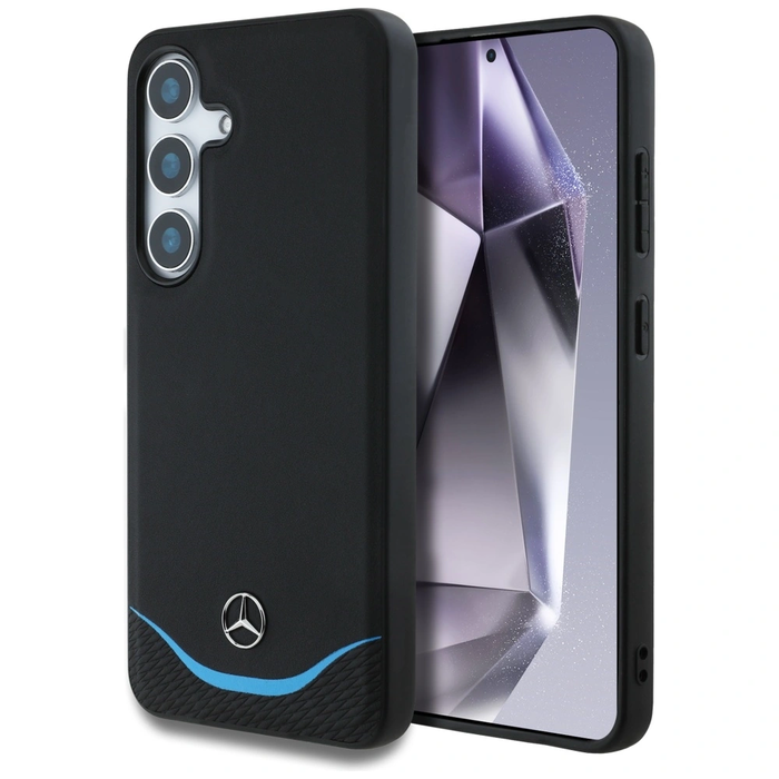 Mercedes Leather Contrasted Blue Horizontal Curve MagSafe Samsung Galaxy S25 black