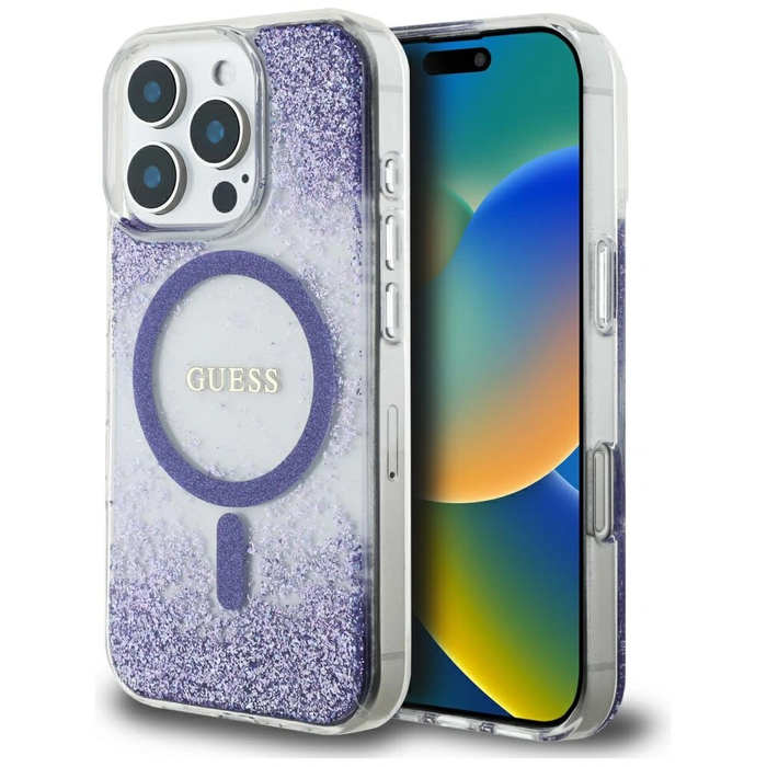 Guess HC Resin Bottom Glitter Apple iPhone 16 Pro MagSafe purple