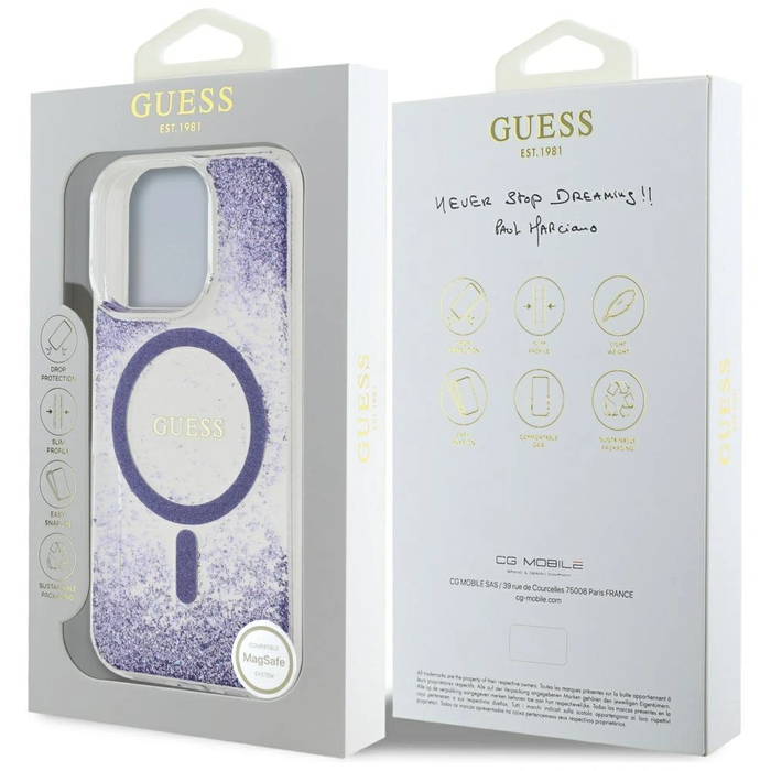 Guess HC Resin Bottom Glitter Apple iPhone 16 Pro MagSafe purple