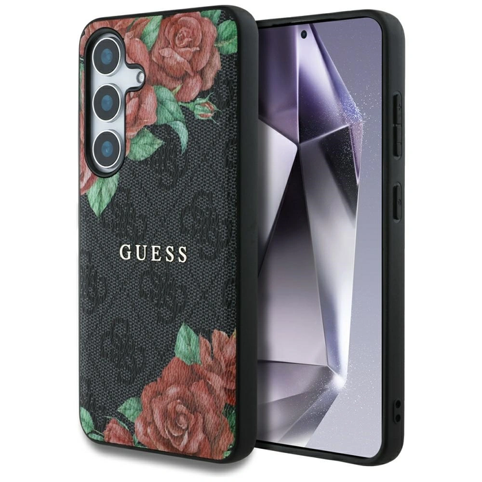 Guess Leather 4G Flowers Print Metal Classic Logo MagSafe Samsung Galaxy S25 black