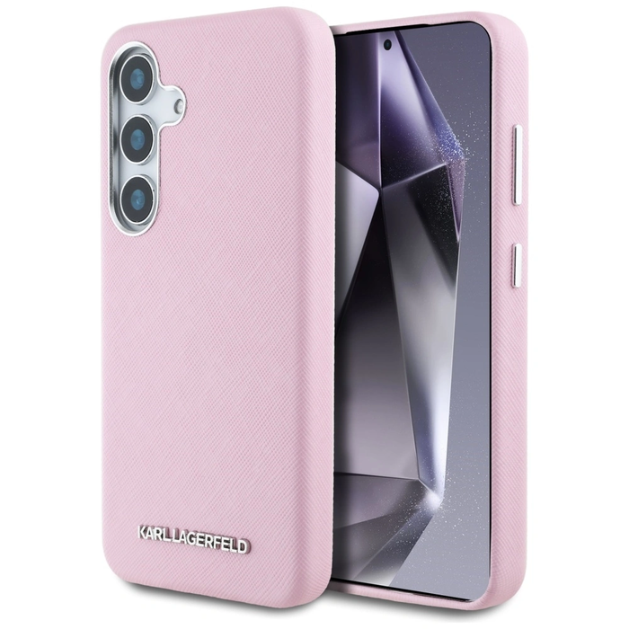 Karl Lagerfeld Saffiano Full Wrapped Elongated Metal Logo MagSafe Samsung Galaxy S25 pink