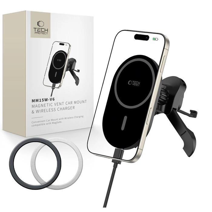 Tech-Protect MM15W-V6 Magnetic MagSafe Stable Vent Car Mount Wireless Charger 15W Black