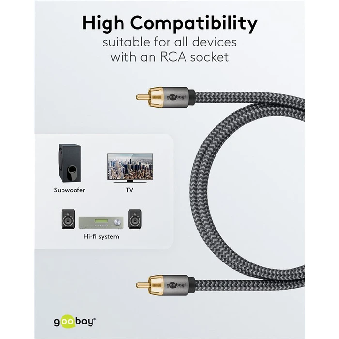 GOOBAY καλώδιο ήχου RCA σε RCA 65298, 5m, μαύρο/ασημί