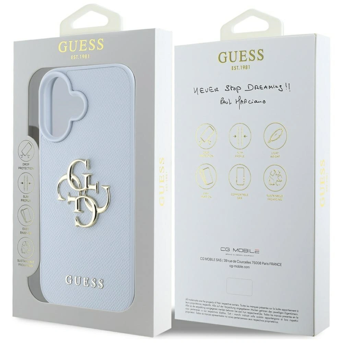 Guess Grained Big 4G Logo Small Classic Logo Apple iPhone 16 blue