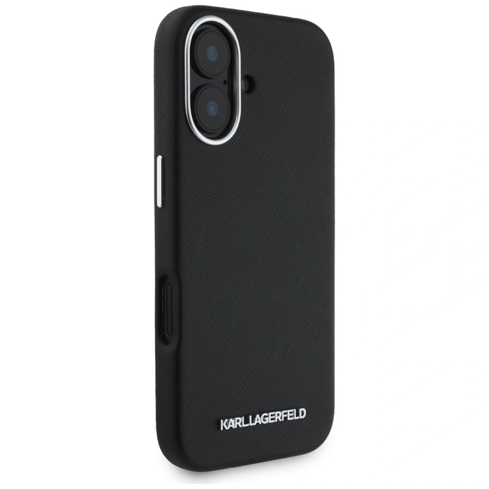 Karl Lagerfeld Saffiano Full Wrapped Elongated Metal Logo MagSafe Apple iPhone 16 black