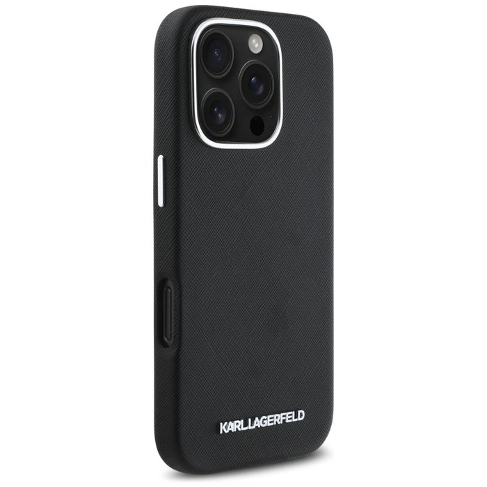 Karl Lagerfeld Saffiano Full Wrapped Elongated Metal Logo MagSafe Apple iPhone 16 Pro black