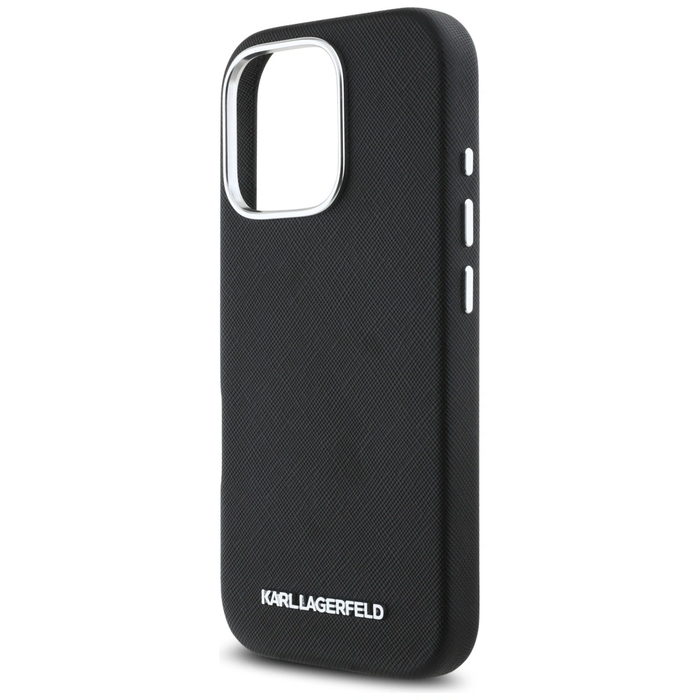Karl Lagerfeld Saffiano Full Wrapped Elongated Metal Logo MagSafe Apple iPhone 16 Pro black