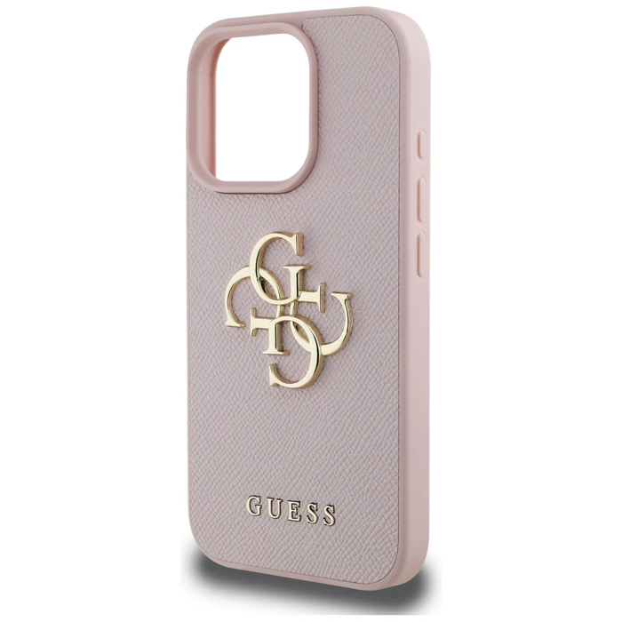 Guess Grained Big 4G Logo Small Classic Logo Apple iPhone 16 Pro pink