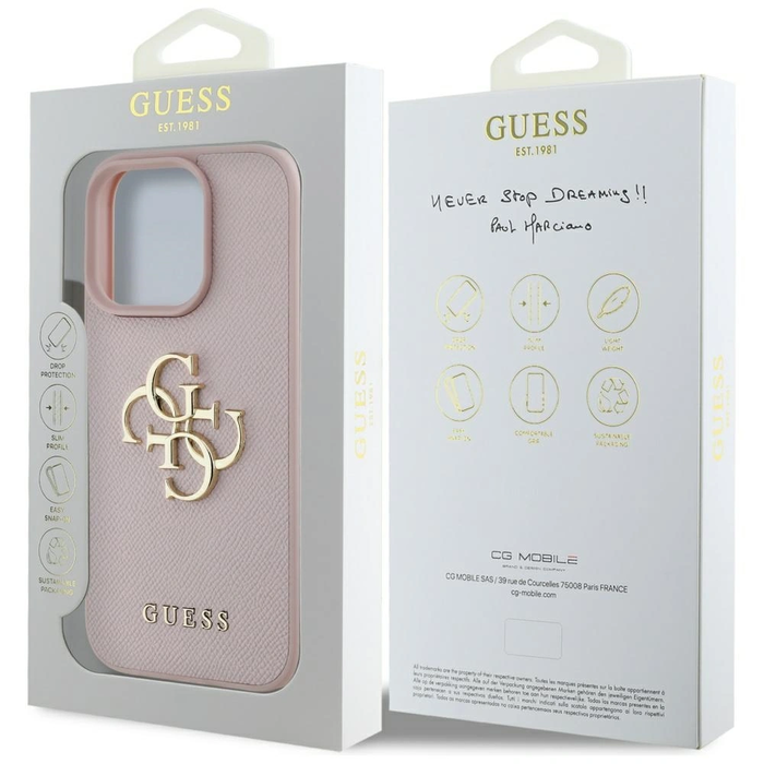 Guess Grained Big 4G Logo Small Classic Logo Apple iPhone 16 Pro pink