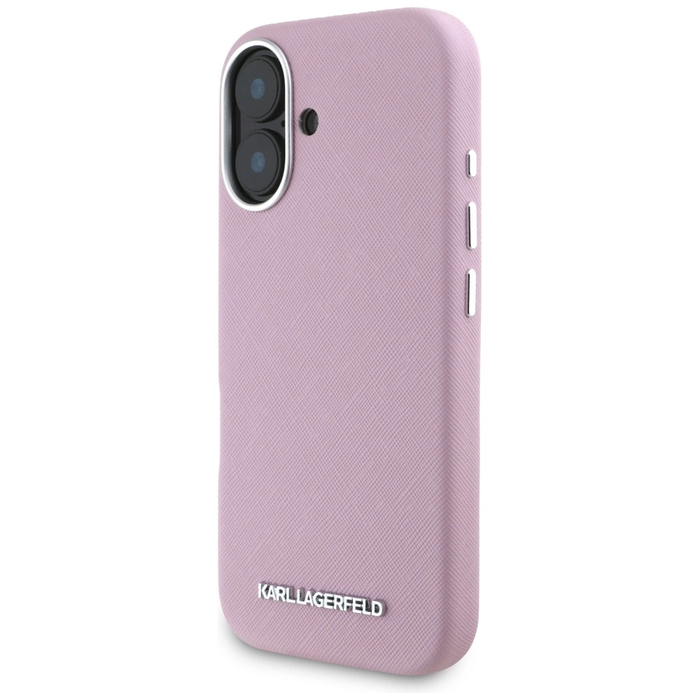 Karl Lagerfeld Saffiano Full Wrapped Elongated Metal Logo MagSafe Apple iPhone 16 pink