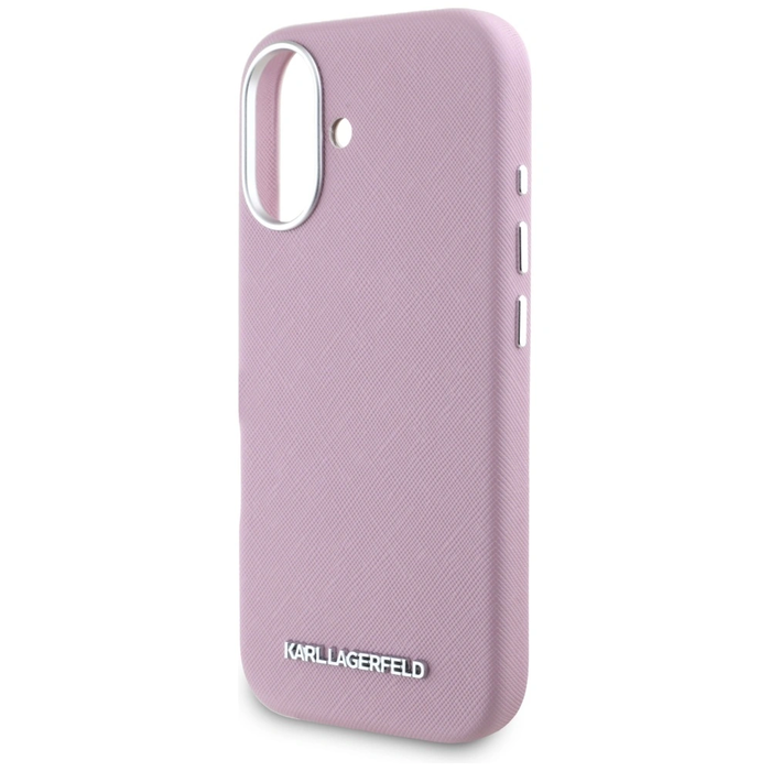 Karl Lagerfeld Saffiano Full Wrapped Elongated Metal Logo MagSafe Apple iPhone 16 pink