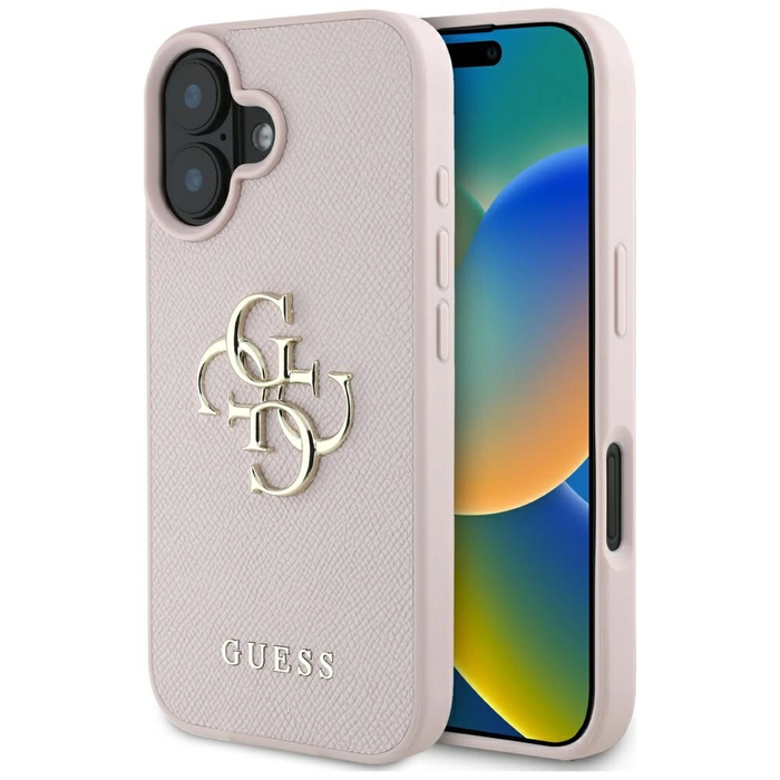 Guess Grained Big 4G Logo Small Classic Logo Apple iPhone 16 pink