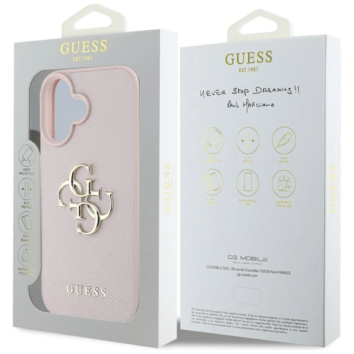 Guess Grained Big 4G Logo Small Classic Logo Apple iPhone 16 pink
