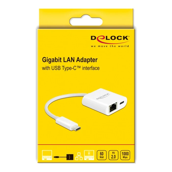 Αντάπτορας Δικτύου USB Delock -C σε RJ45 + USB-C 65402, 1000Mbps, 12cm, λευκός